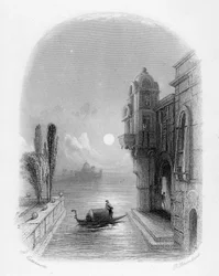 Escena Nocturna en Venecia, grabado por Robert Brandard, 1846